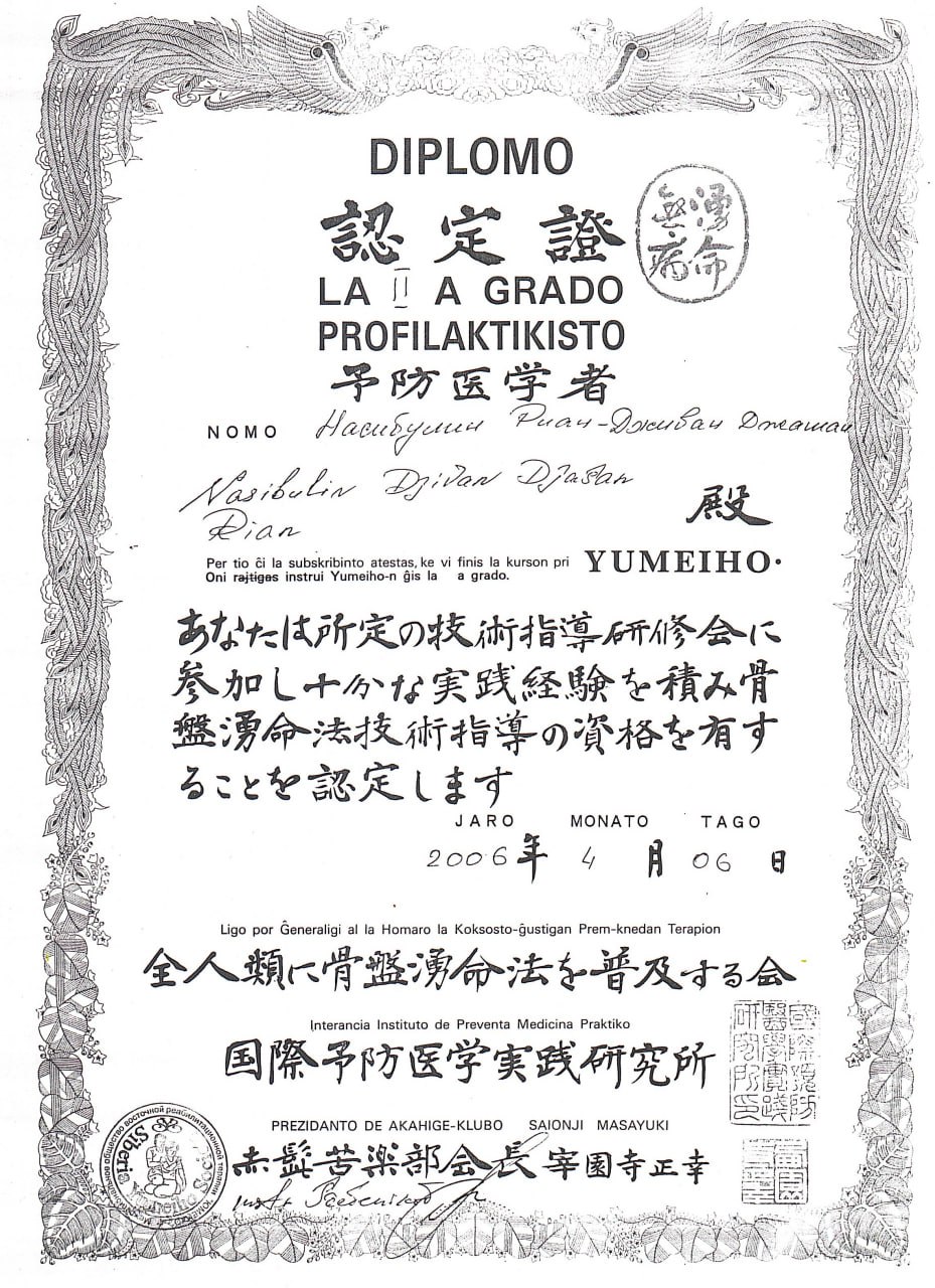 Диплом по Юмейхо 2 дан